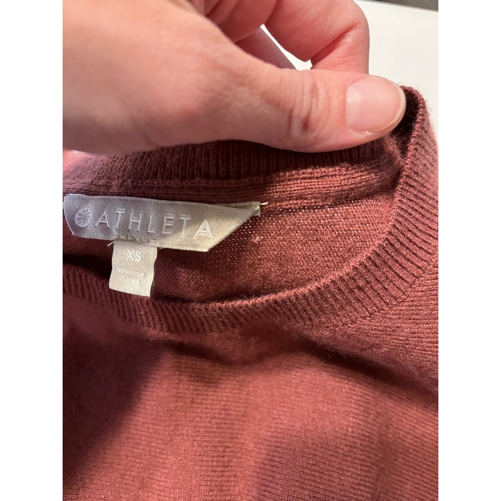 Athleta Merlot Wool Cashmere Blend Crew Neck Tunic‎ Sweater XS Side Slits - Picture 7 of 7